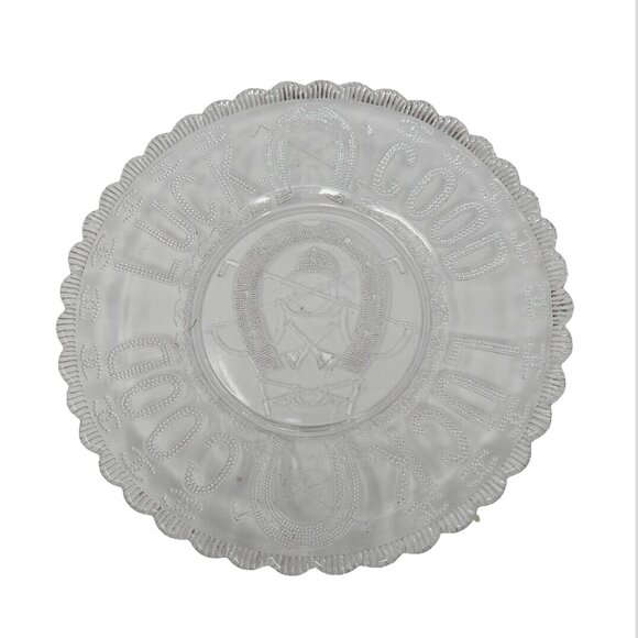 Exceptional Antique EAPG Good Luck Horseshoe Equestrian Fox Hunt Glass Plate WOW - Picture 1 of 8
